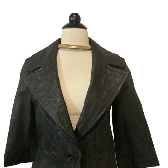 Worth 100% Leather Brown Chocolate Crinkle Leather Jacket Blazer 4 - Picture 3 of 14